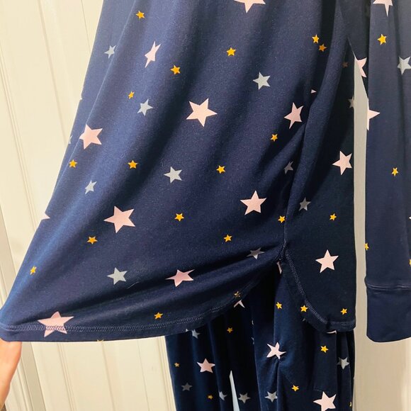 Simply Vera Verawang Sz. Small-Pajama Long Sleeve Set-1/4 Button up -Navy/Pink - Picture 13 of 15